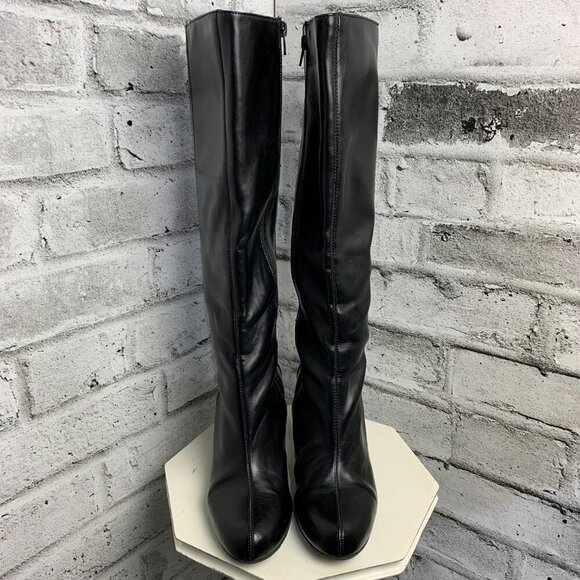 Liz Claiborne Black Faux Leather Snakeskin Block Heel Knee High Boots - Picture 2 of 13